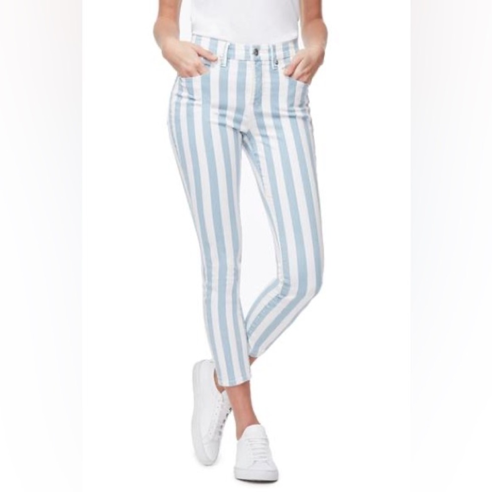 Good American Good‎ Legs Cropped Striped Denim Blue White size 6/28